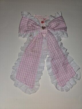 Pink and White Striped Ruffled Hair Bow